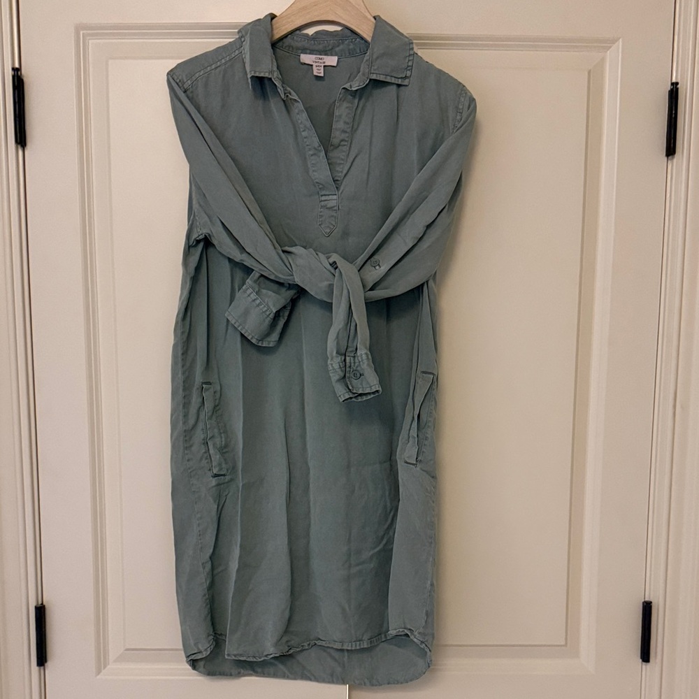 Green Long-Sleeve Shirt Dress